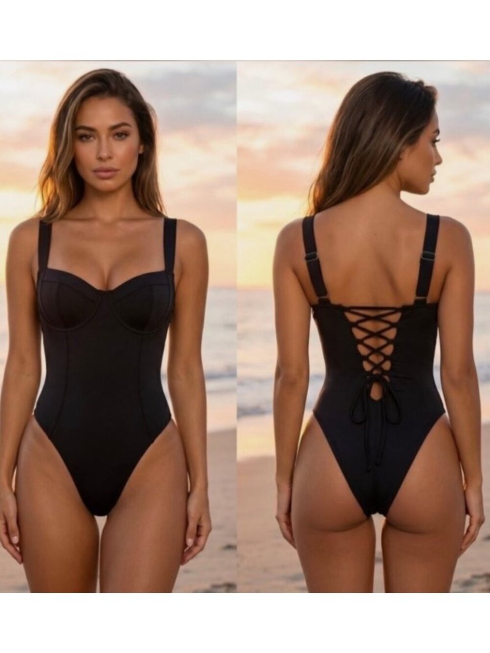 NEW TA3 Hi Cut Lushy Push-Up One-Piece Swimsuit Medium Black Shaping Swim